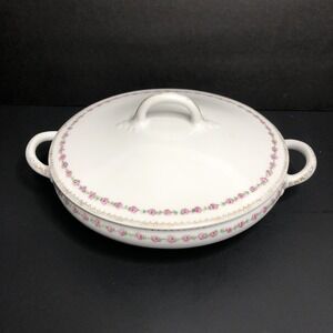 Zeh Scherzer ZS & Co Bavaria Covered Casserole Lid Pink Flowers Gold Rim Antique